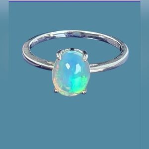 925 Sterling Silver Ring with Natural White Opal 7x9mm